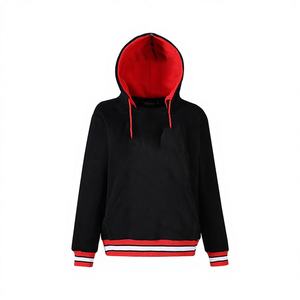 Sweat à capuche d'hiver Delta Black Prep pour homme, 100% coton biologique, polaire, écologique, logo personnalisé, col à capuche rouge, tricot côtelé 300g - Product Image 1