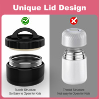 Thermos à soupe isotherme noir de 12 oz à large ouverture pour aliments chauds, récipient à lunch en acier inoxydable anti-fuite pour enfants, boîte à nourriture