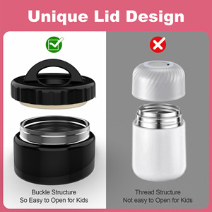 Thermos à soupe isotherme noir de 12 oz à large ouverture pour aliments chauds, récipient à lunch en acier inoxydable anti-fuite pour enfants, boîte à nourriture - Product Image 6