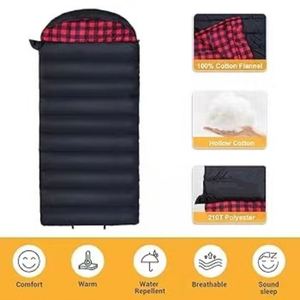 Sac de couchage extra large, spécialement imperméable, ultra-léger, portable, 3 saisons, de type enveloppe, en polyester recouvert de coton, pour le camping - Product Image 2