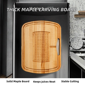 Planche à découper en érable extra épaisse, 5,5 cm d'épaisseur, avec rainure pour le jus, design pyramidale stabilisatrice, forme rectangulaire - Product Image 2