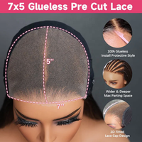 Perruque Lace Frontale 7x5 Sans Colle, Ondulée, Châtain Ombré avec Mèches, Cordon Invisi, Prête à Porter, Cheveux Humains