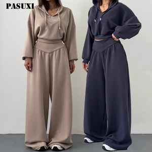 PASUXI Conjunto Deportivo <span class=keywords><strong>de</strong></span> Alta Calidad <span class=keywords><strong>de</strong></span> 2 Piezas, Sudadera Corta con Capucha y <span class=keywords><strong>Pantalones</strong></span> Jogger <span class=keywords><strong>de</strong></span> Cintura Alta, Fabricante <span class=keywords><strong>de</strong></span> Conjuntos Deportivos <span class=keywords><strong>para</strong></span> <span class=keywords><strong>Mujer</strong></span> - Product Image 1