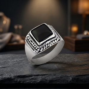 Unique Black Onyx Gemstone <b>Ring</b> 925 Sterling <b>Silver</b> Customized Natural Gemstone <b>Adjustable</b> Bezel Cushion Cut Wedding & Party - Product Image 3