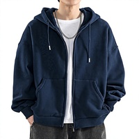 Cardigan rétro de style japonais avec fermeture éclair pour hommes, veste à capuche ample avec doublure polaire, chaude et tendance, marque pour jeunes