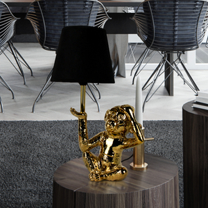 Lampes de bureau modernes <span class=keywords><strong>avec</strong></span> <span class=keywords><strong>singe</strong></span> doré Design Nouveau design Abat-jour en tissu noir Base E14/E26 Décoration de maison personnalisée OEM - Product Image 3