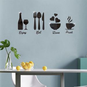Acrylic Wine Glasses & Cutlery Set with 3D <b>Wall</b> <b>Stickers</b> Creative Self-Adhesive Mirror Decals for Living Room Dining Room <b>Decor</b> - Product Image 6