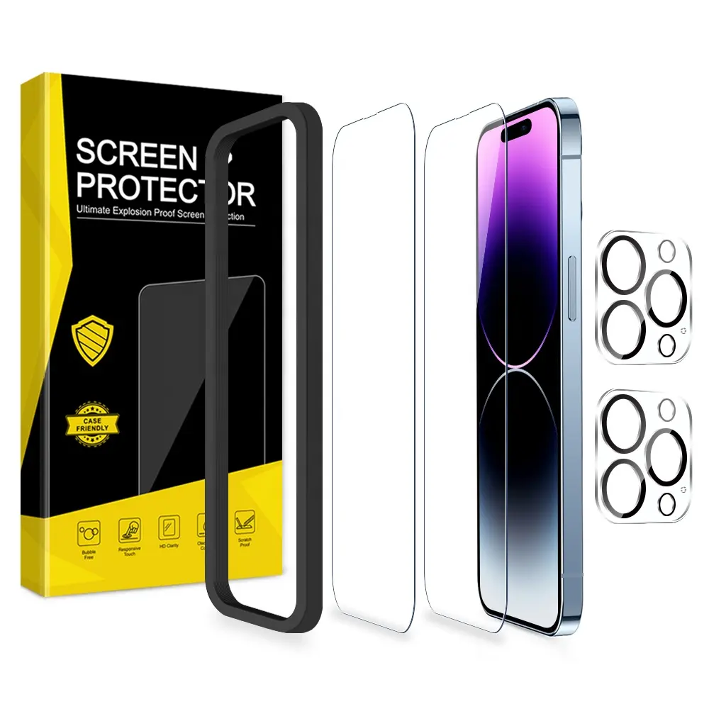 4 in 1 Pack 2.5D 0.33MM Tempered Glass Screen Protector Installation Kit For iPhone 14 pro max