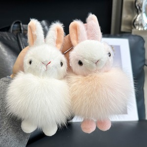 Vente en gros mignon mini lapin en fourrure grise blanche poupée lapin <span class=keywords><strong>porte</strong></span>-clés voiture pendentif doux peluche <span class=keywords><strong>pompon</strong></span> moelleux lapin <span class=keywords><strong>porte</strong></span>-clés - Product Image 2