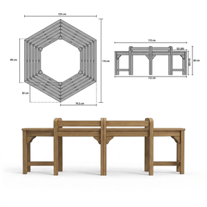 Banc de patio hexagonal moderne et durable à dossier bas avec structure en bois pour une utilisation en extérieur dans les parcs et les appartements - Product Image 2