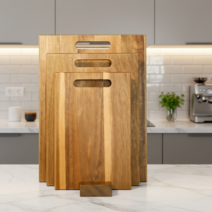 Ensemble de 3 planches à découper en bois d'acacia épais, ustensiles de cuisine avec poignées <span class=keywords><strong>et</strong></span> logo, grande planche à découper en bois - Product Image 5