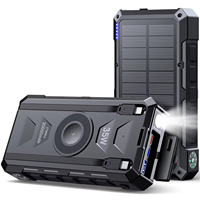 Batterie externe solaire portable étanche 20000 mAh, charge rapide 35W, chargeur sans fil 15W, 2 câbles intégrés avec boussole pour l'extérieur