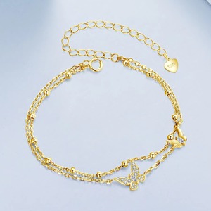 Double-Layer Butterfly <b>Bracelet</b> 925 Sterling Silver Dainty Beaded Chain Adjustable for Women <b>Charm</b> <b>Bead</b> Fine Jewelry Gift - Product Image 3