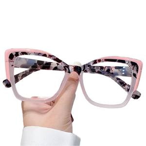キャットアイパーソナリティカラーブロックハイエンドアンチブルーライトメガネ芸術的レトロファッション非処方メガネ - Product Image 1