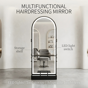 Miroir de Salon Moderne de Luxe en Acier Inoxydable avec LED, Double Face, Meuble de Rangement pour Salon de Coiffure, Durable pour Barbier - Product Image 1