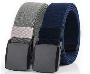 1.5" Outdoor Casual Jeans Belt Men Elastic Web Stretch Fabric Belt with Plastic Buckle