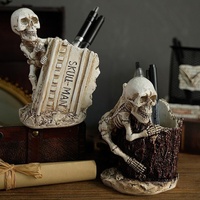 Porte-stylo en résine style briques vieillies, figurine squelette, style ruine vintage, décoration créative pour bureau