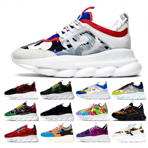 Baskets Basse de Luxe Designer 2 Chaînes Respirantes à Lacets pour Hommes et Femmes, Modèle Versache Chain Reaction Toute Saison Noires - Product Image 1