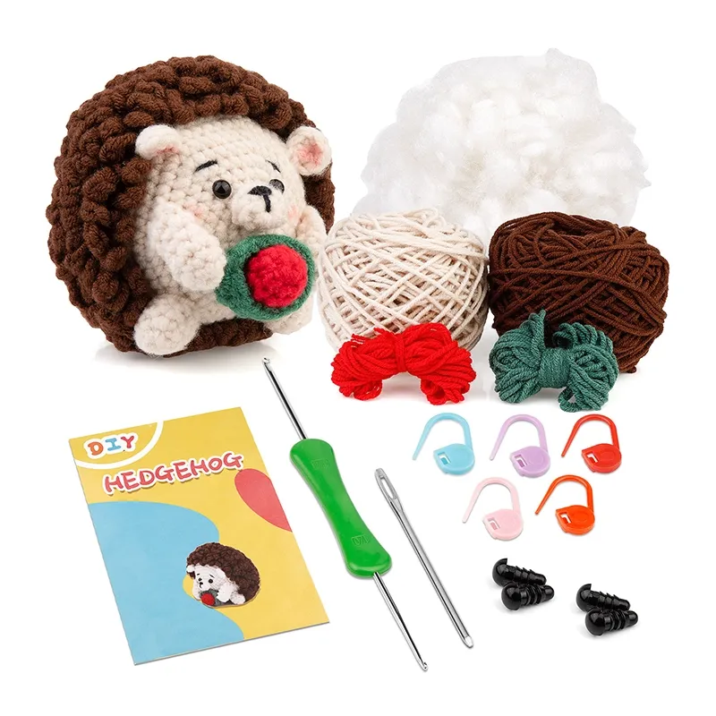 Hedgehog Crocheting Animals Kits Starter Kit With Video Tutorials Learn To Crochet Kits Diy Knitting For Boys And Girls