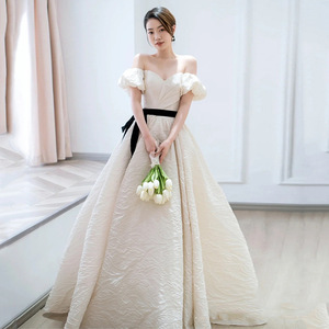 Off The Shoulder White Satin Wedding Dress Sweetheart Neckline Ball Gown Natural Waistline For Brides - Product Image 1