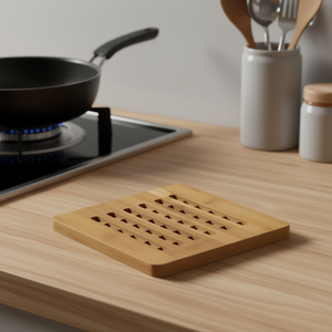 KESPER Bamboo Pot <b>Trivet</b> Square 12x12 Cm With Drainage Holes For <b>Kitchen</b> Use - Product Image 3
