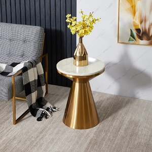 Luz de lujo de acero inoxidable oro base cónica redonda piedra sinterizada mesa de centro sala de estar muebles de hotel mesa auxiliar - Product Image 5