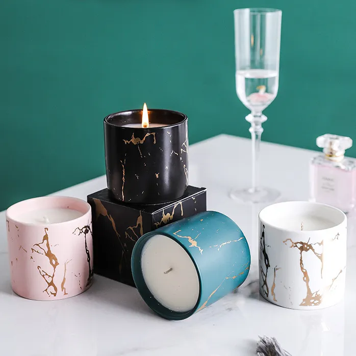 Oem Fabriek Geurkaars Met Marmeren Steen Kaars Jar Handgemaakte Soja Kaarsen Geurende Luxe Met Gift Box Voor Home Decor
