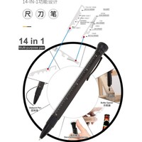 Stylo multifonction 14-en-1 : Outil de décompression, Tête de décompression, Démonte-crochet de support de téléphone, Ouvre-boîte et ouvre-bouteille, Stylo à bille