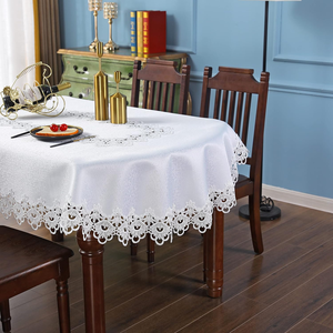 Stile europeo bianco minimalista ricamo floreale tovaglia 60x84 pollici ovale Top cavo per scopo decorativo - Product Image 2