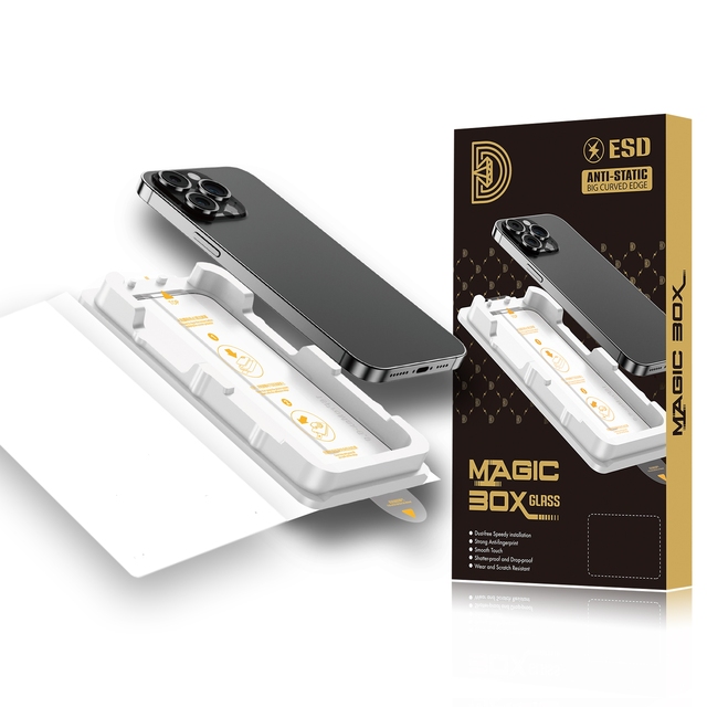 Automatic Dust Removal Easy App HD Magic Box Tempered Glass for iPhone 15 Plus 16 17 Pro Max Quick Stick Phone Screen Protector