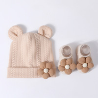 Conjunto de Gorro y Calcetines de Algodón y Poliéster con Diseño Floral de Color Sólido Unisex para Bebés de 0 a 12 Meses, Gorro para Recién Nacidos para las Cuatro Estaciones