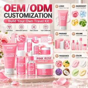 Produits de soin de la peau coréens de luxe en gros, personnalisés par OEM, soin nettoyant visage à la vitamine E, coffret de soin de la peau rose pour voyage, pour femmes - Product Image 6