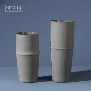Merlin vas bunga porselen Nordik, dekorasi rumah ornamen keramik minimalis silinder tinggi lapisan vas lantai