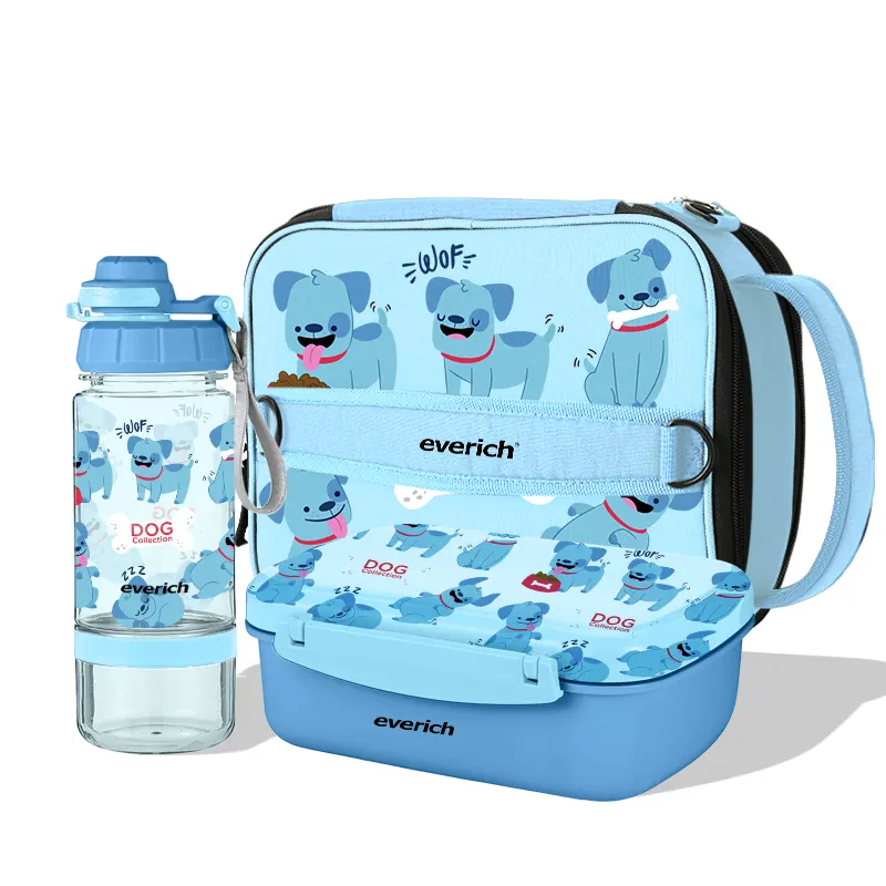 BPA-FREE Odm Custom Logo 5 Compartment Leakproof Durable Plastic Bento Lunch Box for Kids with stainless steel water bottle