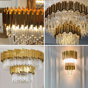 Candelabro <span class=keywords><strong>de</strong></span> <span class=keywords><strong>cristal</strong></span> <span class=keywords><strong>de</strong></span> lujo <span class=keywords><strong>Vintage</strong></span> europeo moderno, luz colgante decorativa dorada para vestíbulo <span class=keywords><strong>de</strong></span> Hotel, lámpara colgante grande - Product Image 3