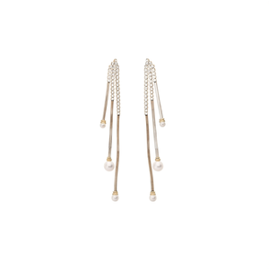 Boucles d'oreilles pendantes tendance en acier inoxydable 316L plaqué or PVD avec perles, longues et imposantes - Product Image 2