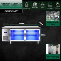 Plan de travail en acier inoxydable, comptoir de bar à salades commercial, table congélateur, plan de travail réfrigéré pour la restauration