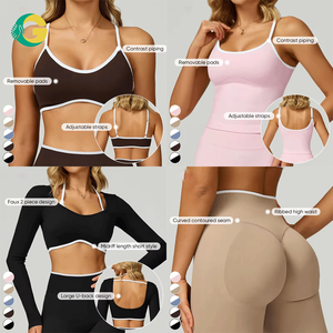 Ensemble de sport pour femme GC2026 : Leggings taille haute et soutien-gorge de fitness, nouvelle collection color block, tenue de sport sans couture <span class=keywords><strong>2</strong></span> pièces pour gym et yoga - Product Image 2