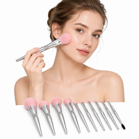 Ensemble de 11 pinceaux de maquillage JLY avec manche en diamant, poils doux, pinceaux pour le visage et les yeux, boîte cadeau de voyage avec paillettes argentées