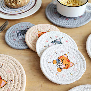 Mignon Kitty <span class=keywords><strong>chat</strong></span> boisson Boho coton corde tasse sous-verres pour boissons tapis absorbant tissé <span class=keywords><strong>manique</strong></span> bureau café - Product Image 1