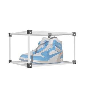 Hot Selling Side Open Door Steady Stacking Custom Logo OEM Black Sneakers Plastic Black Shoe Box Shoe Storage Boxes