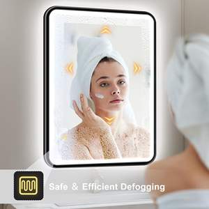 Miroir de courtoisie LED carré moderne pour salle de bain mural avec cadre en métal noir Miroir lumineux anti-buée à contrôle tactile - Product Image 6