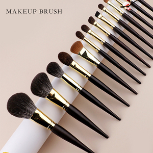 ชุดแปรงแต่งหน้าขนแพะธรรมชาติหรูหราสีดำโกลด์คุณภาพสูงสำหรับโลโก้ที่กำหนดเอง - Product Image 1