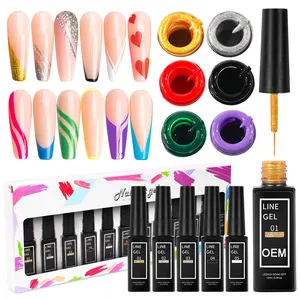 Gel Cat Kuku Set Garis Seni Gel 12 Warna Neon Pink Seni Kuku Lukisan Gel Manikur Alat DIY Menggambar Garis Kuku