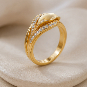 Elegant Gold Plated Leaf Design <b>Ring</b> with <b>Crystal</b> Accents Fashion Jewelry <b>Ring</b> for Women Daily and Party Wear - Product Image 1