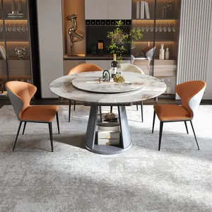 Table à manger multifonctionnelle Plateau en pierre frittée pour base en bois moderne Table à manger de luxe avec rangement