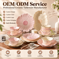 Service de vaisselle en céramique, assiettes pour usage domestique, nouveau modèle 2026, finition mate rose/jaune, peinture artisanale, cadeau pour célébration de mariage