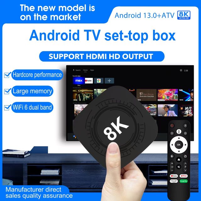 Factory Wholesale 4GB 32GB Quad Core Android TV Box with IR Remote Dual WIFI Support 1080P 4K 8K HDR10+