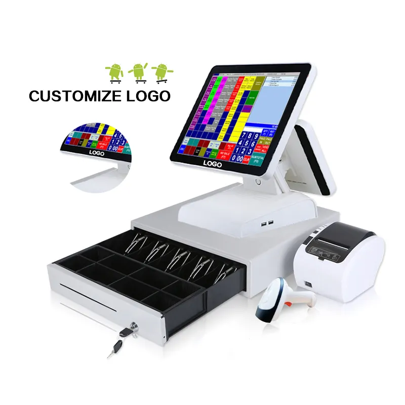 Android sistema pos 15 pollice capacitivo touch screen all in one Android 5.1 OS built-in printer