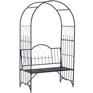 Pergola de jardin <span class=keywords><strong>en</strong></span> <span class=keywords><strong>fer</strong></span> <span class=keywords><strong>forgé</strong></span> noir classique style Monet avec banc, idéale pour les fêtes et mariages - Nouveauté promotionnelle - Product Image 1